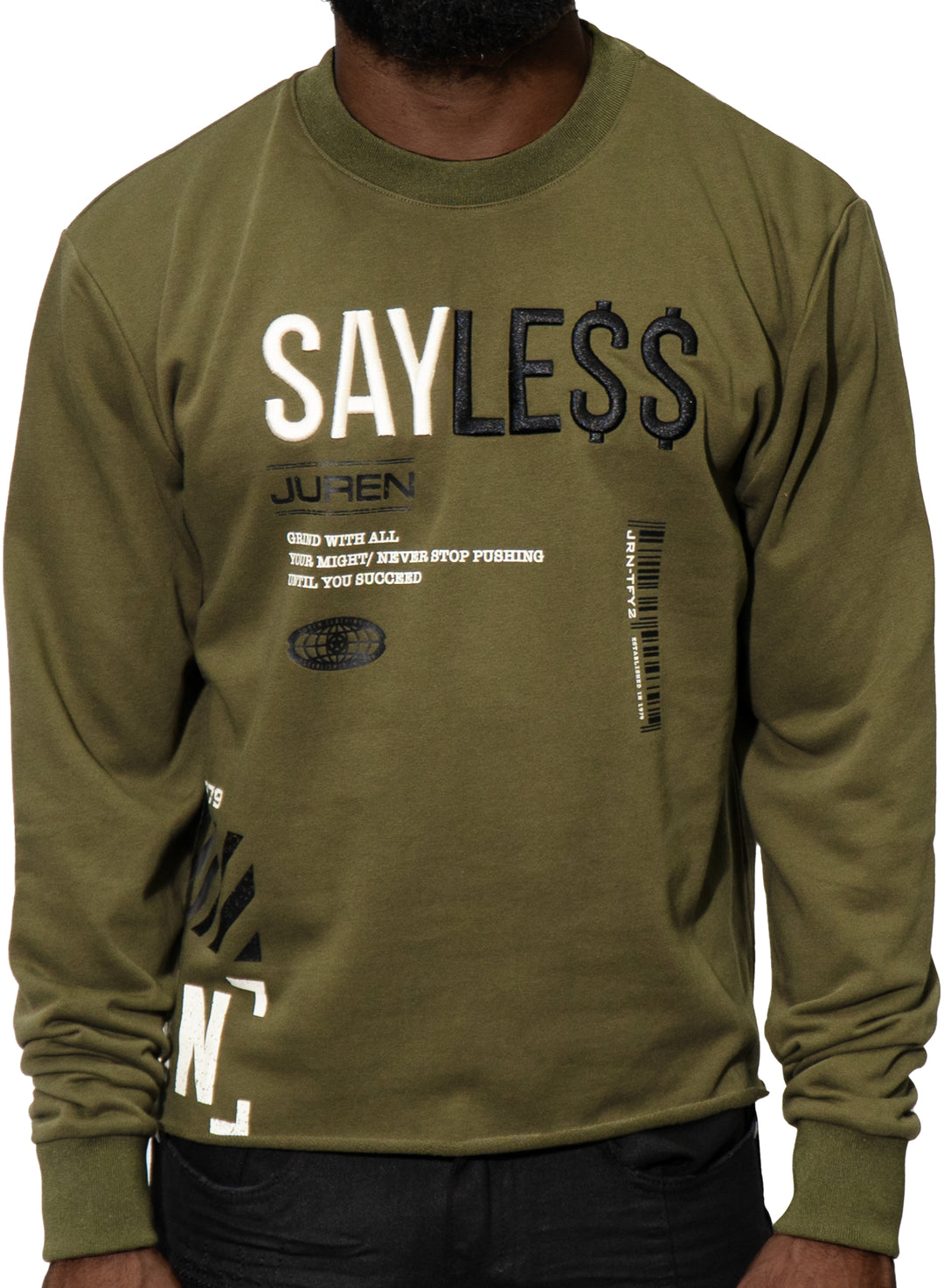 Say Le$$ Olive Crop Crewneck Sweater