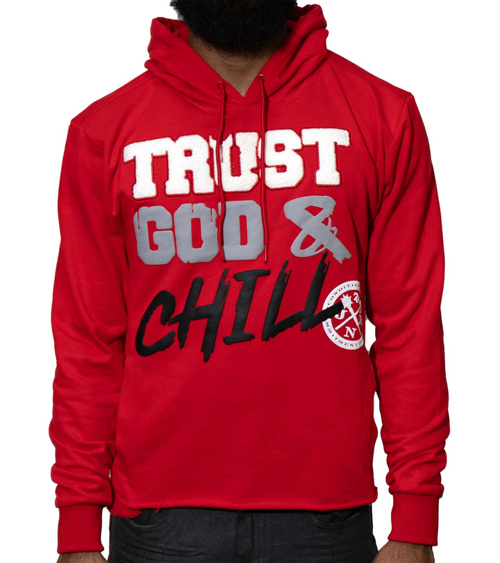 Trust God & Chill Red Crop Hoodie