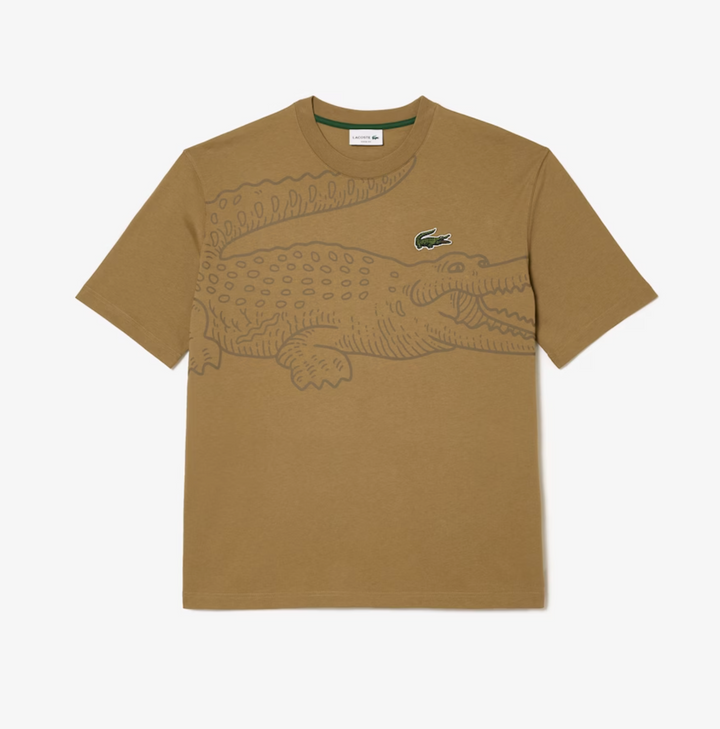 Lacoste Loose Fit Crocodile Print Crew Neck T-Shirt Brown