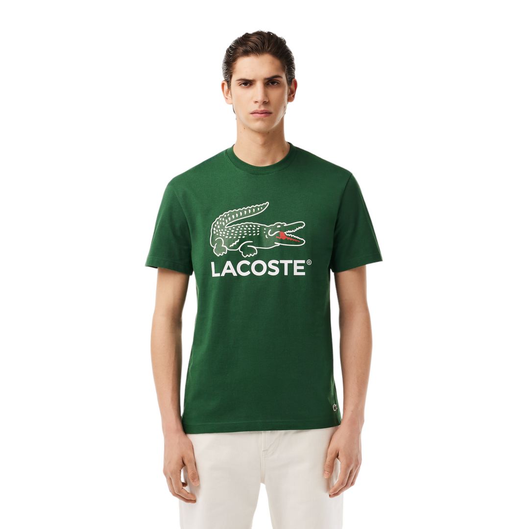 【送料&関税込】Lacoste Green T-shirt In Cotton Jersey Lacoste Cotton Jersey Signature Print T-Shirt Pine Green