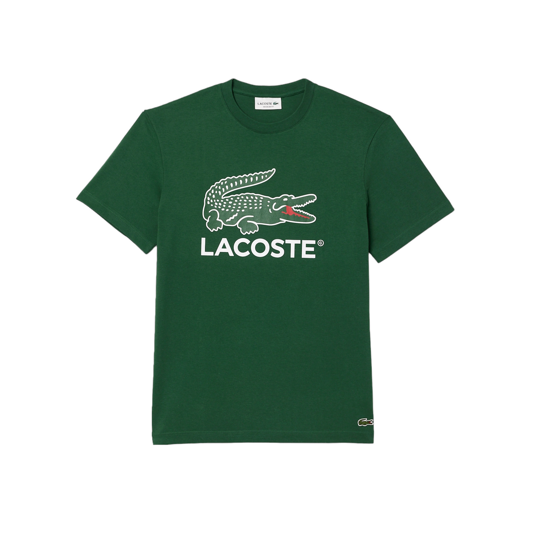 【送料&関税込】Lacoste Green T-shirt In Cotton Jersey Lacoste Cotton Jersey Signature Print T-Shirt Pine Green