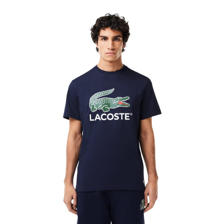 Lacoste Cotton Jersey Signature Print T-Shirt Navy