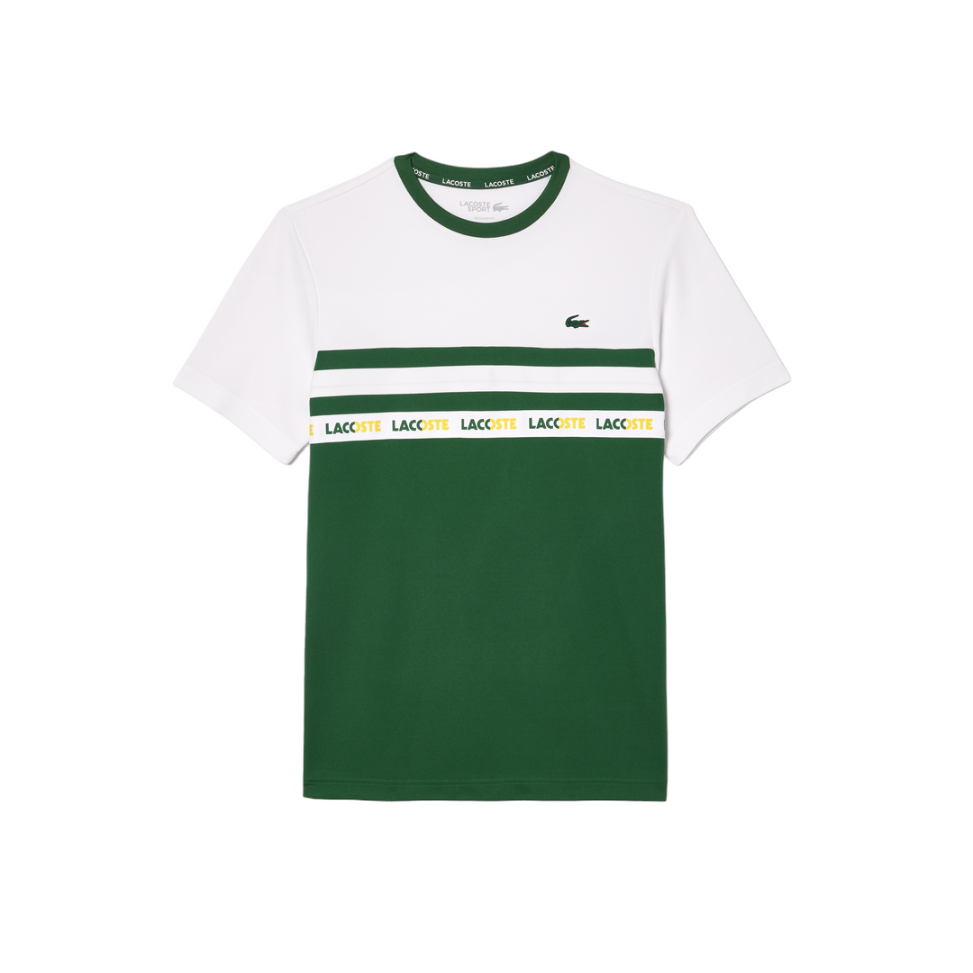 Lacoste Ultra-Dry Logo Stripe Piqué Tennis T-Shirt White/ Green