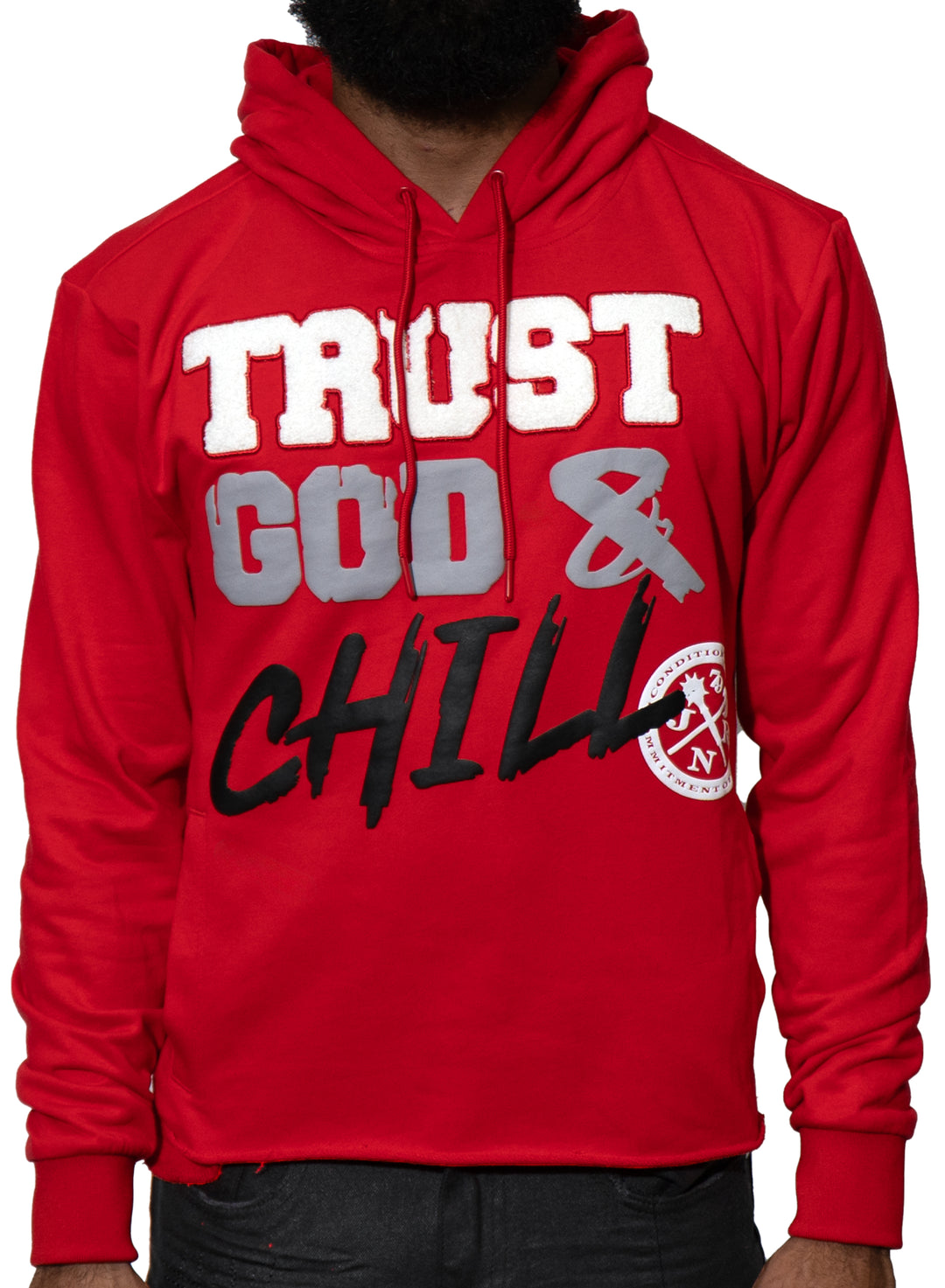 Trust God & Chill Red Crop Hoodie