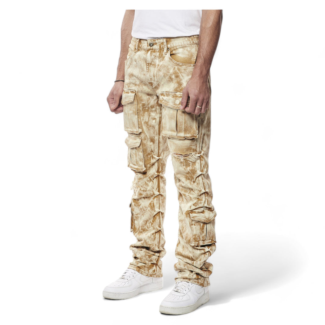 Smoke Rise Utility Multi Colored Cargo Stacked Straight Jeans Frappe