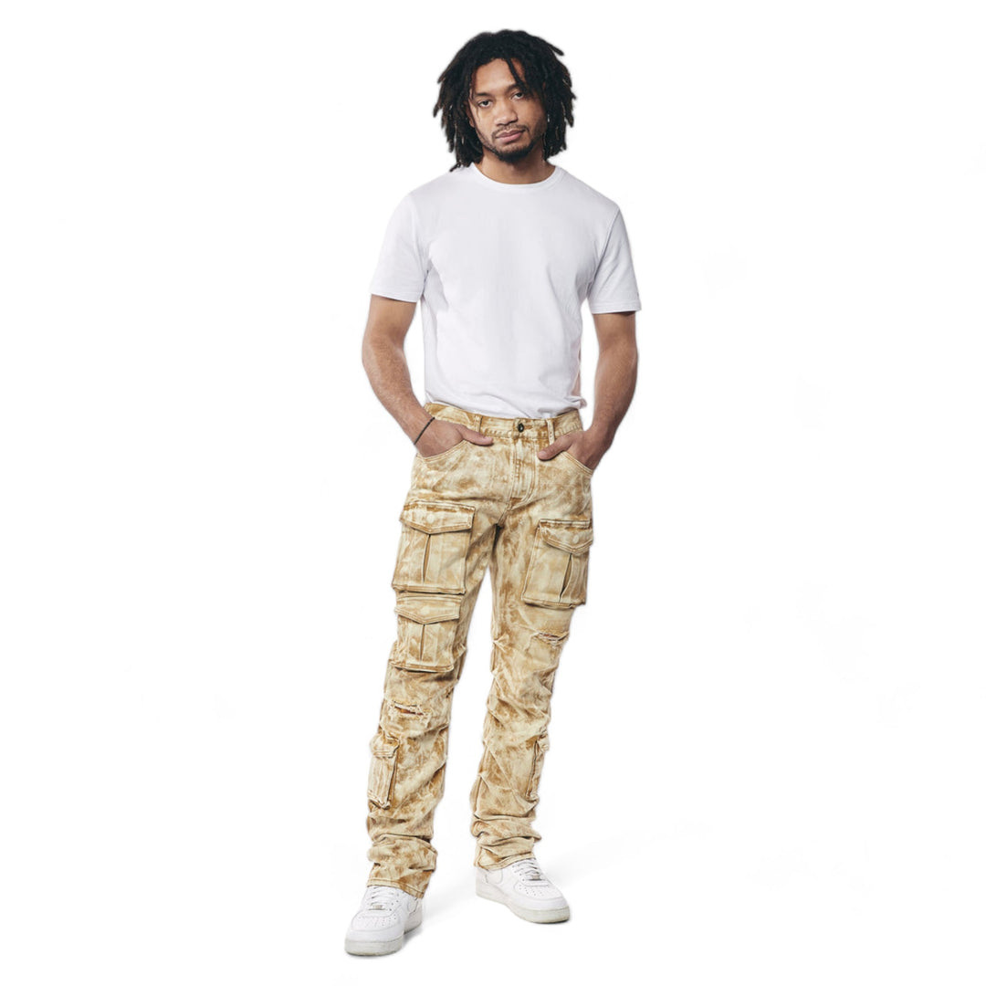 Smoke Rise Utility Multi Colored Cargo Stacked Straight Jeans Frappe