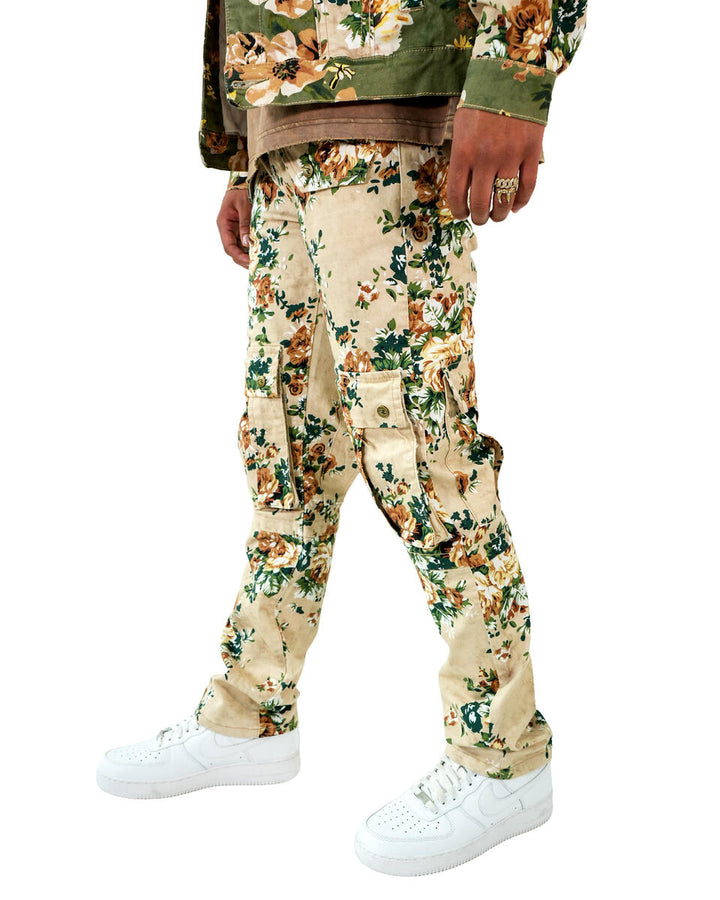 Rare Element Multi Flower Cargo Pants Cream