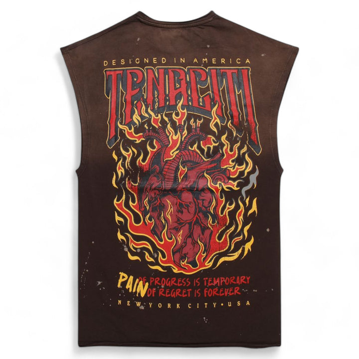 Tenaciti Fire Heart Sleeveless Shirt Brown