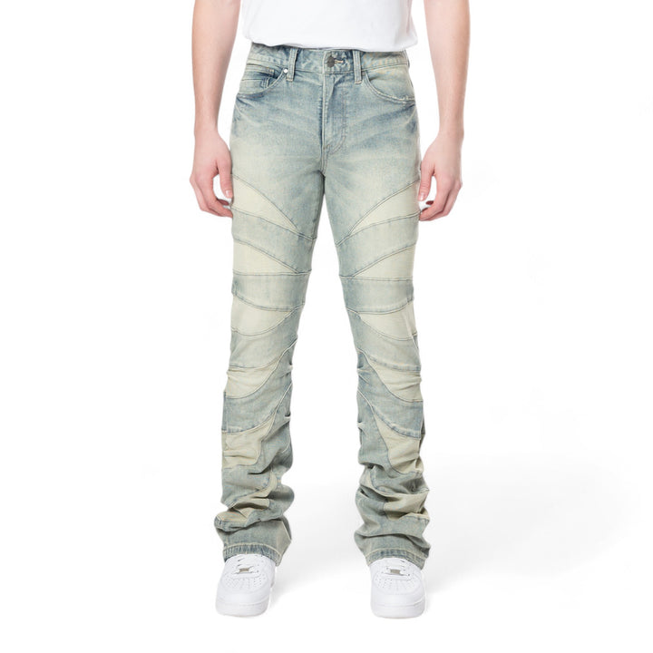 Smoke Rise Stacked Flared Jeans Industrial Blue