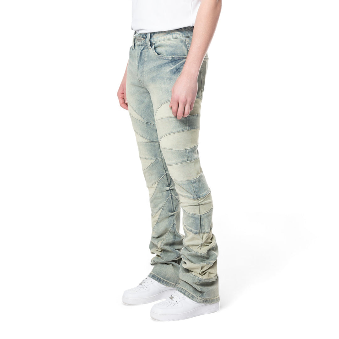 Smoke Rise Stacked Flared Jeans Industrial Blue