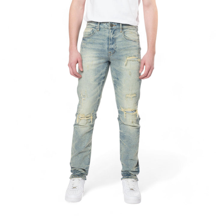 Smoke Rise Slim Wave Effect Jeans Mechanical Blue