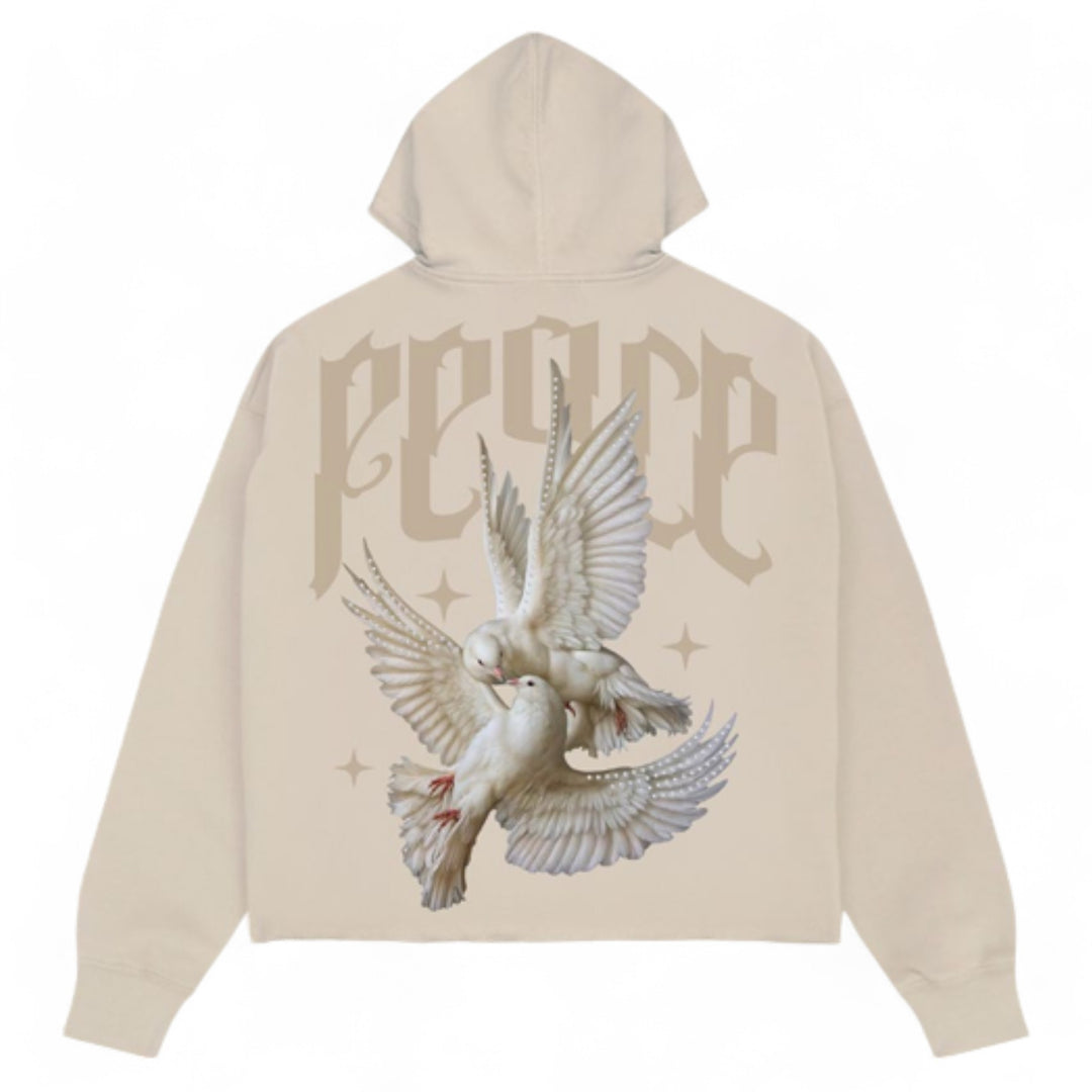 Roku Peace Cropped Hoodie Taupe