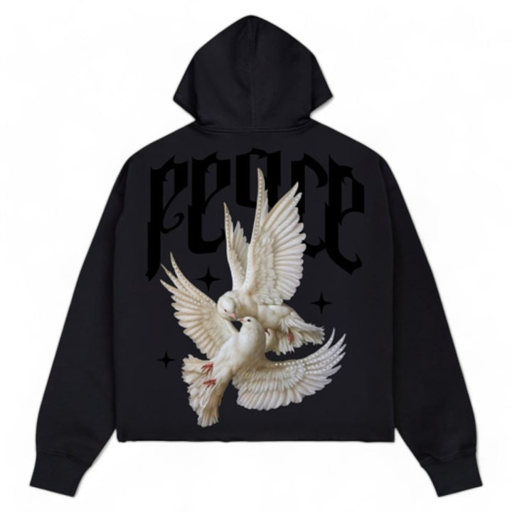 Roku Peace Cropped Hoodie Black