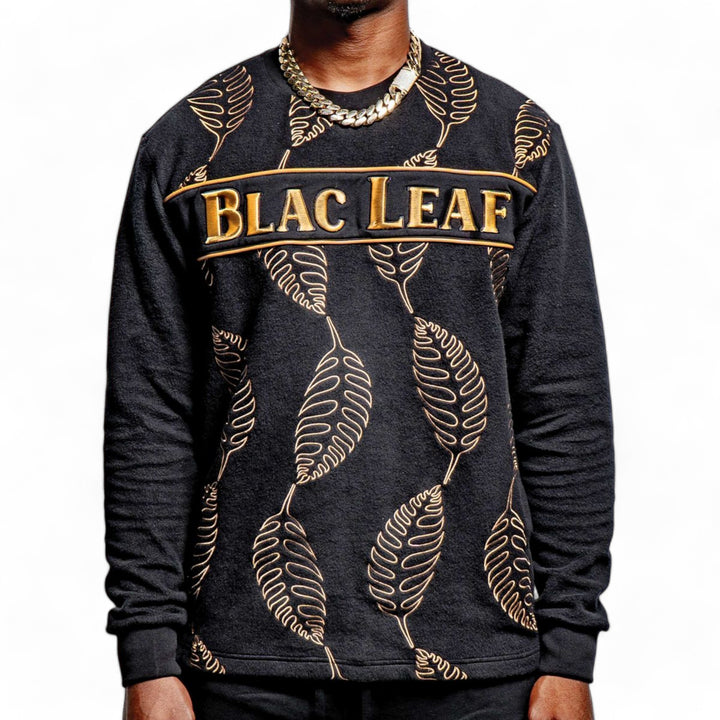 Blac Leaf Premium Embroidered Leaf Pattern Crewneck