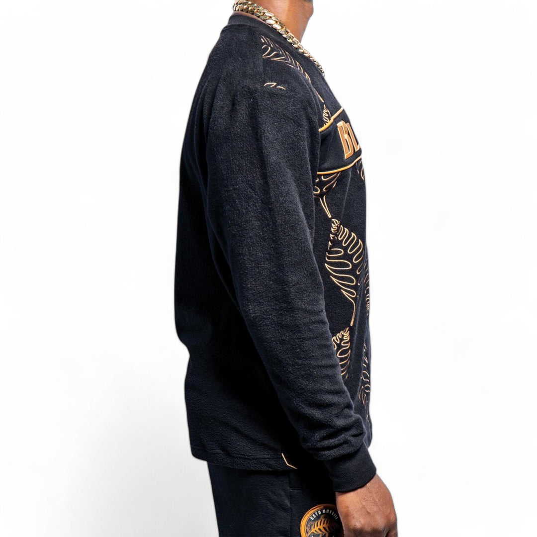 Blac Leaf Premium Embroidered Leaf Pattern Crewneck