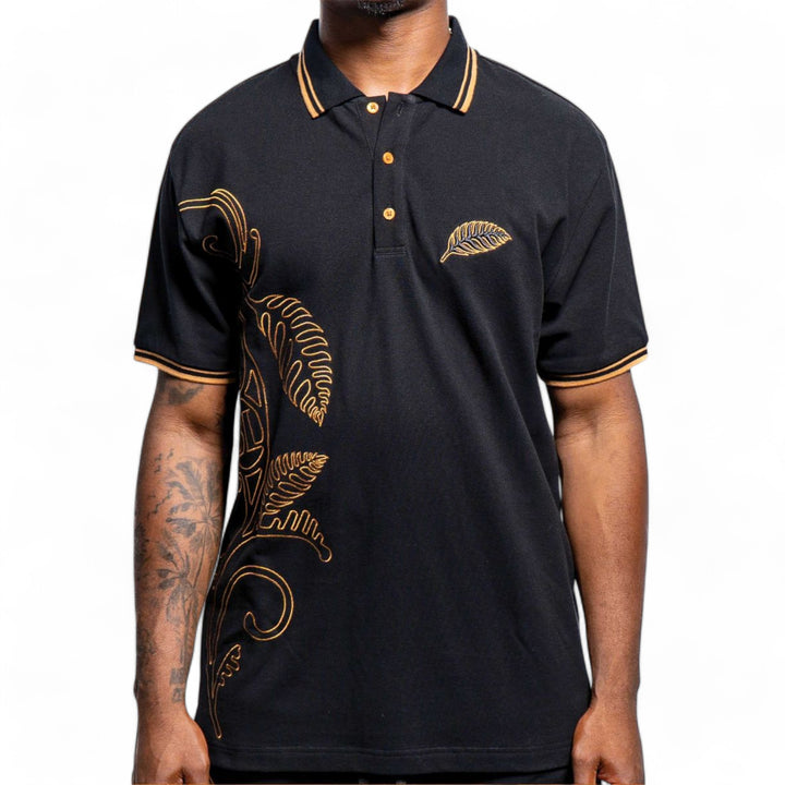 Blac Leaf Ornate Premium Embroidered Polo Top