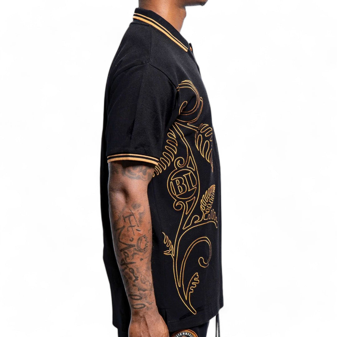 Blac Leaf Ornate Premium Embroidered Polo Top