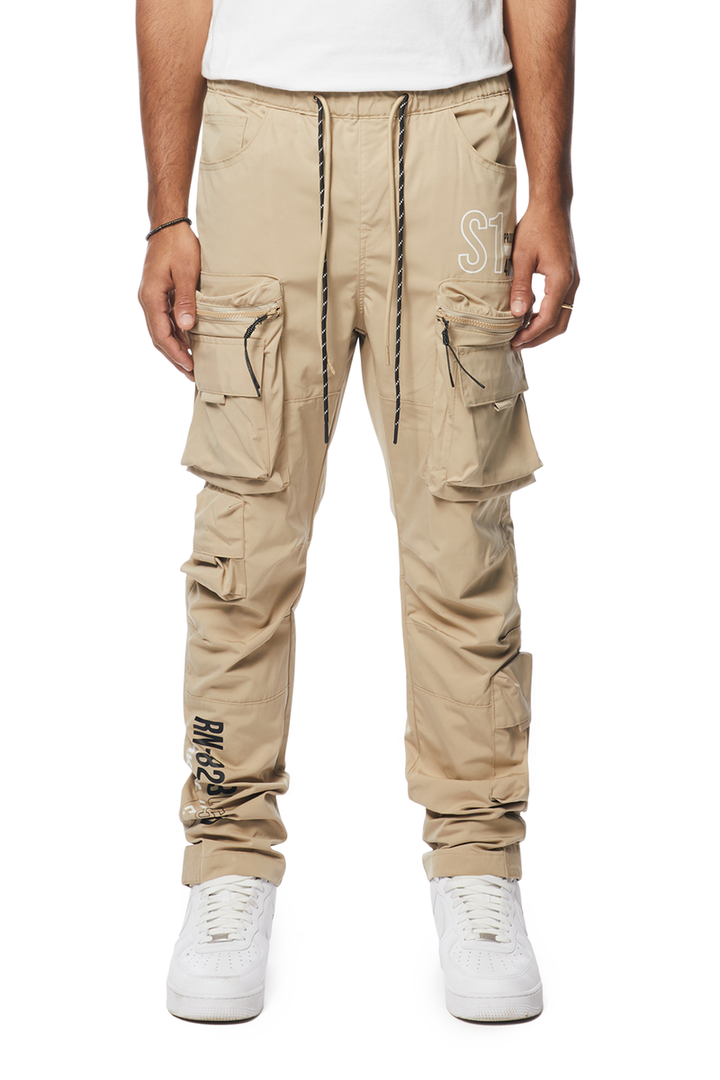 Risq Takers Never Heart Broken Tee,  Smoke Rise Utility Nylon Pants And Puma Inverse Unfiltered Creamy Vanilla / For All Time Red  Outfit combo