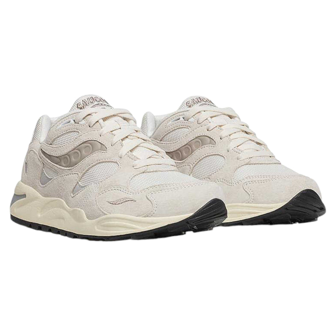 About That Life" Tee Grey, Waimea Baggy Short Vintage, And Saucony Grid Shadow White Cream Outfit combo