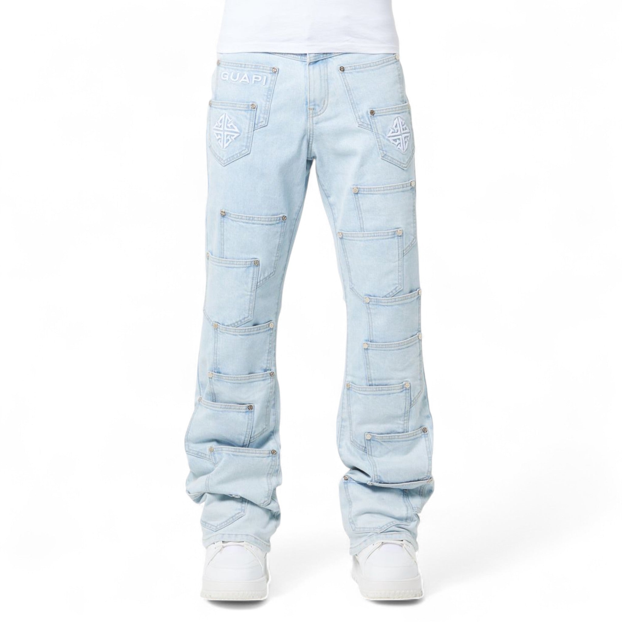 Guapi Aqua Blue Pockets Flared Denim – Purple Carpet Miami