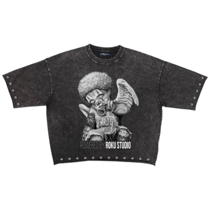 Roku Kid Angel Enzyme Studded Crop Tee Black