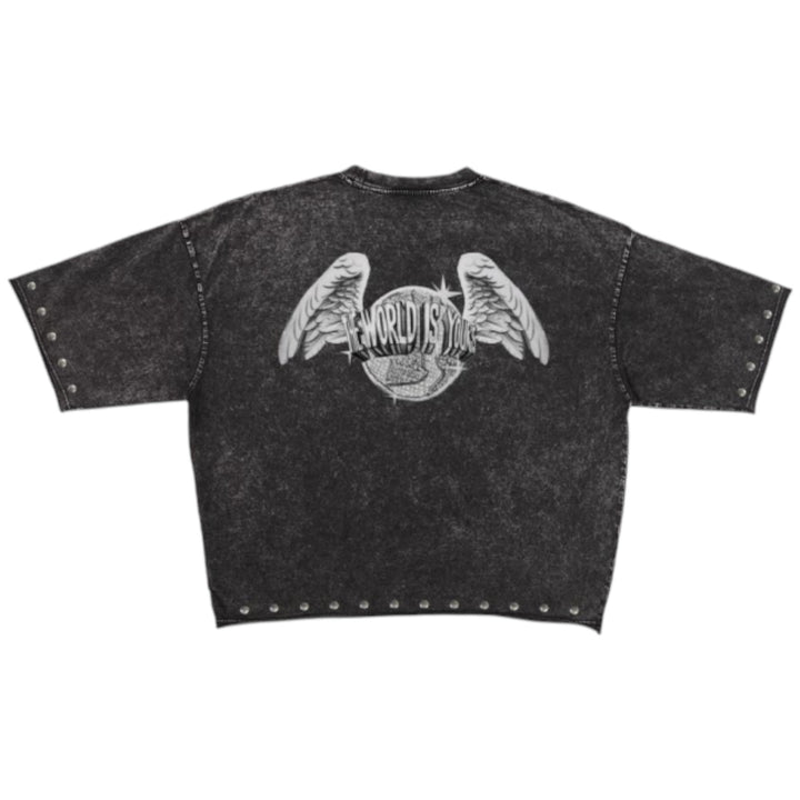 Roku Kid Angel Enzyme Studded Crop Tee Black