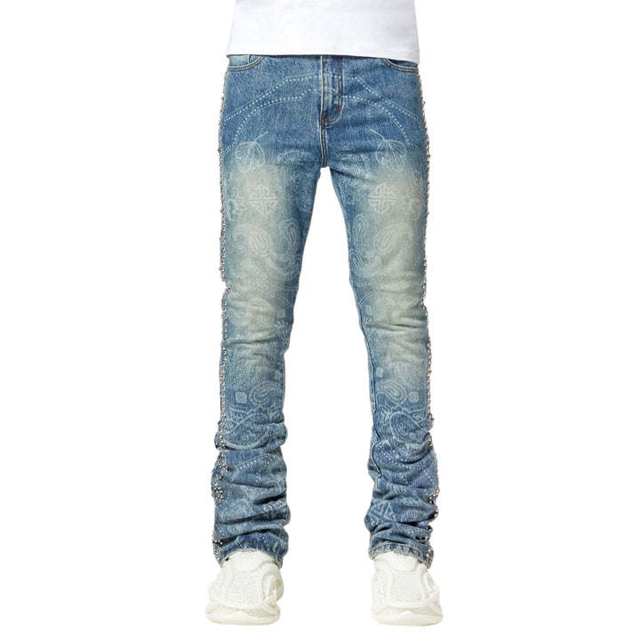 Guapi Aqua Blue Rivets Stacked Denim
