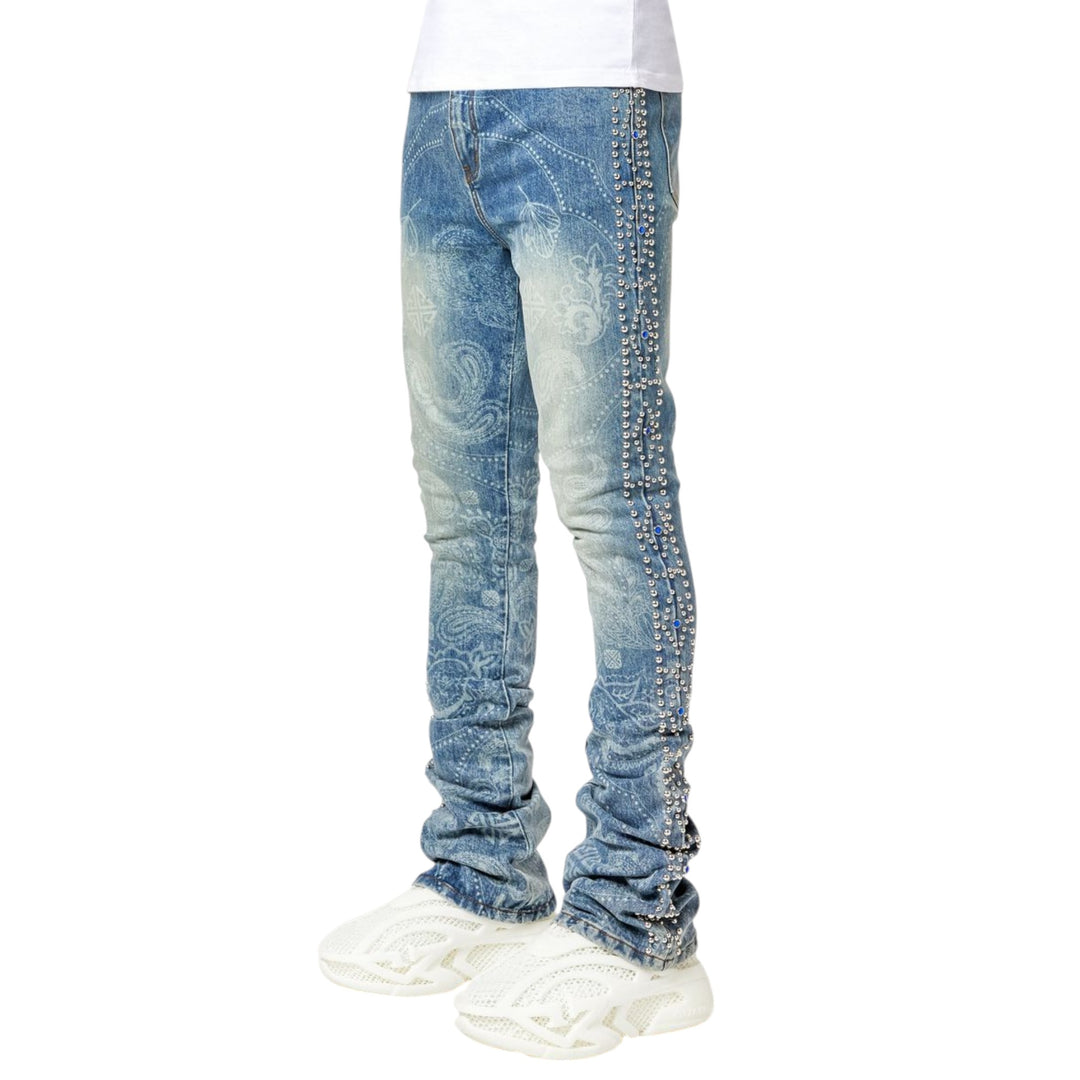 Guapi Aqua Blue Rivets Stacked Denim