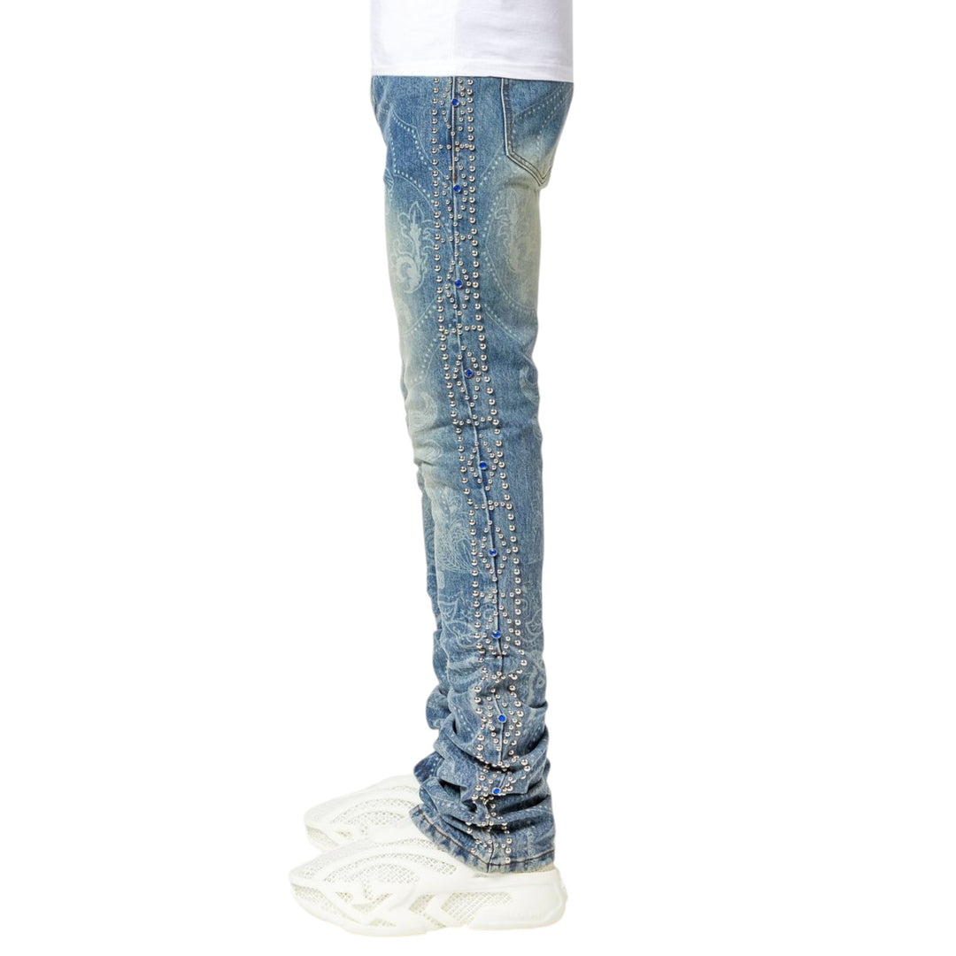 Guapi Aqua Blue Rivets Stacked Denim