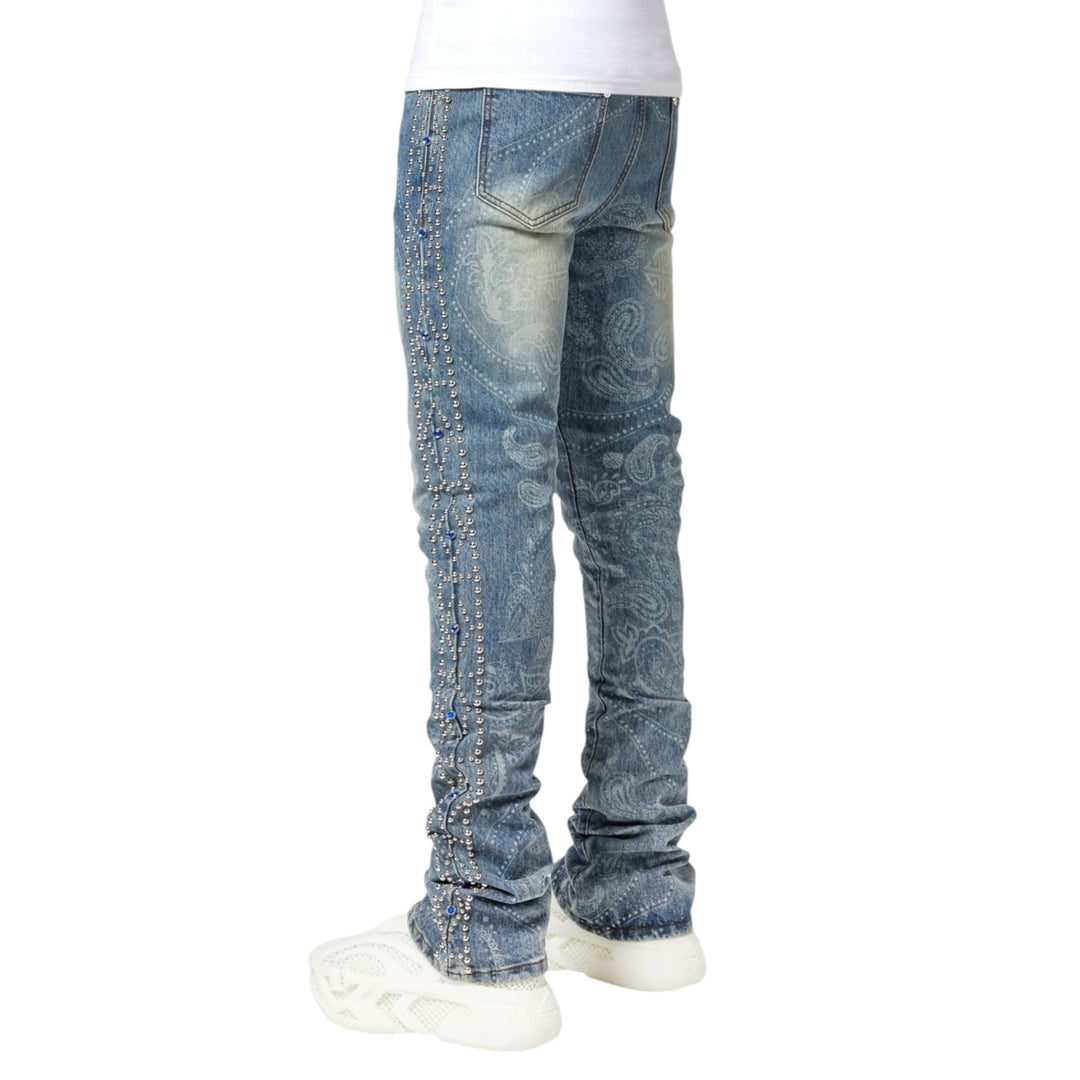 Guapi Aqua Blue Rivets Stacked Denim