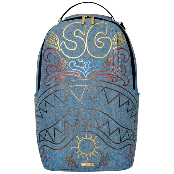 Sprayground Metallic Printed Denim Backpack