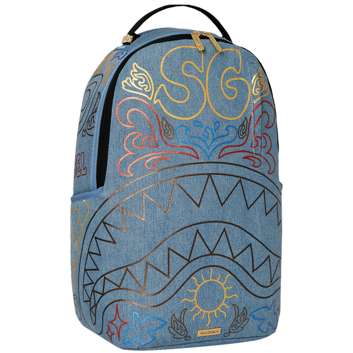 Sprayground Metallic Printed Denim Backpack