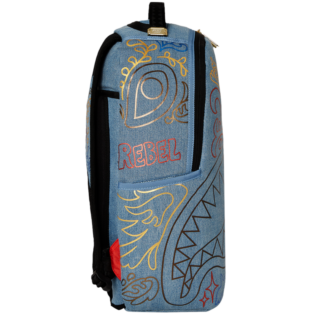 Sprayground Metallic Printed Denim Backpack