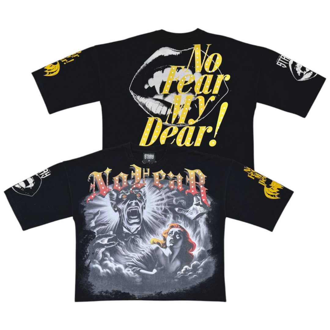 Stray No Fear 3/4 Sleeve Tee Black & Milano Milan Slim Straight Fit Jean Black Acid Outfit Combo