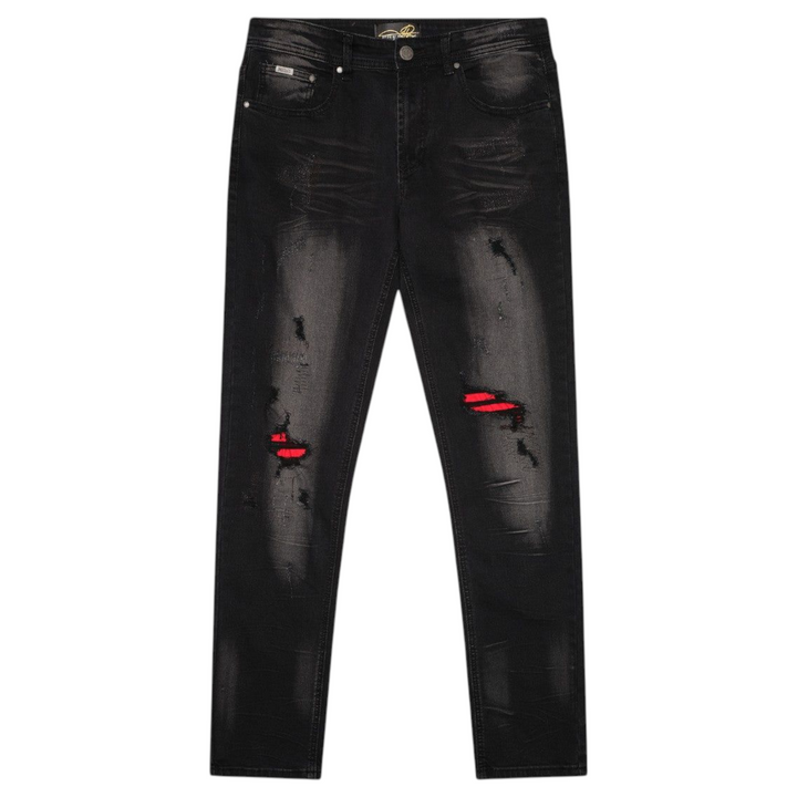 Premium Milano Milan Slim Straight Fit Jean Black With Red