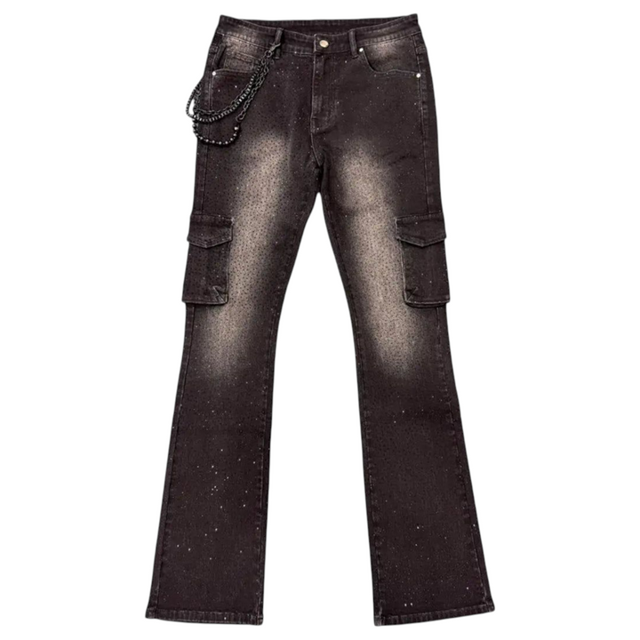 Premium Milano Rhinestone Cargo Stacked Jean