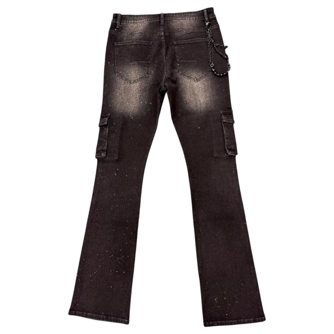 Premium Milano Rhinestone Cargo Stacked Jean