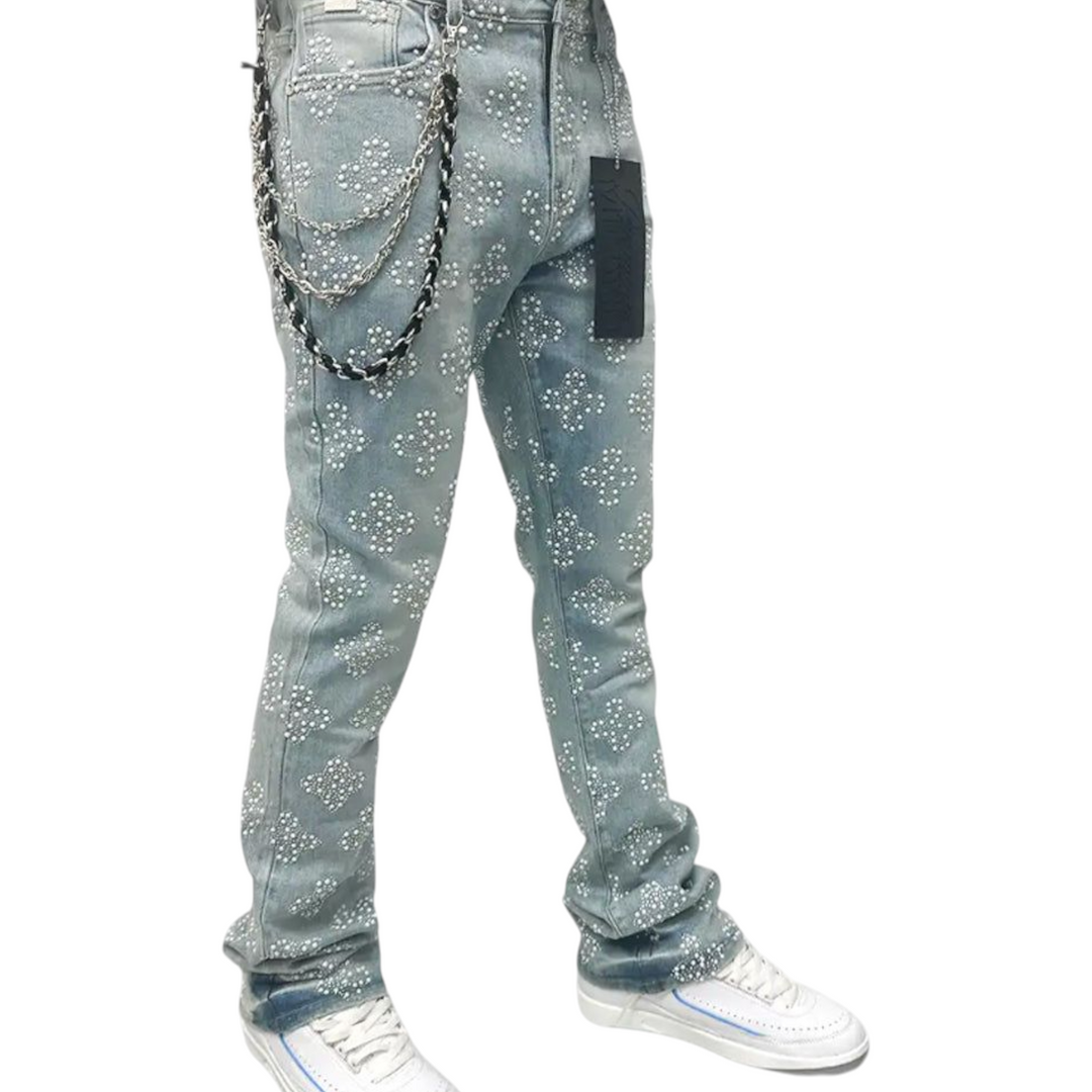 Premium Milano Snow Ball Stacked Jean Light Blue