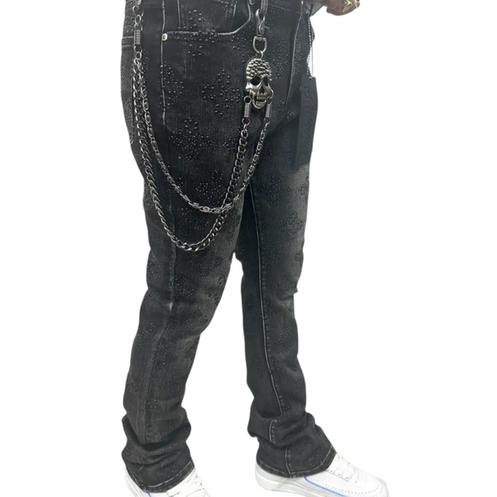 Premium Milano Snow Ball Stacked Jean Black