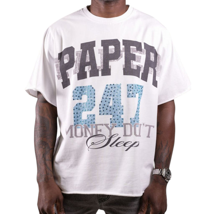Paper Money 247 Tee with Rhinestones White