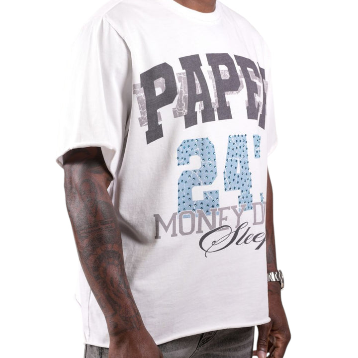 Paper Money 247 Tee with Rhinestones White