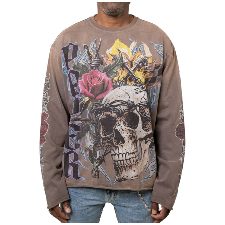 Paper Money Death Race Long Sleeve Shirt Taupe