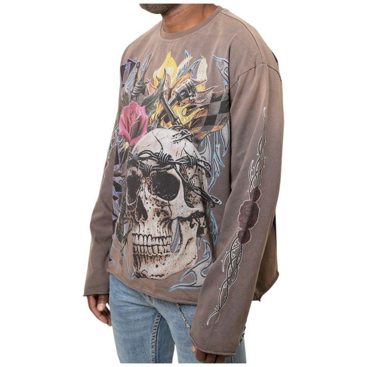 Paper Money Death Race Long Sleeve Shirt Taupe