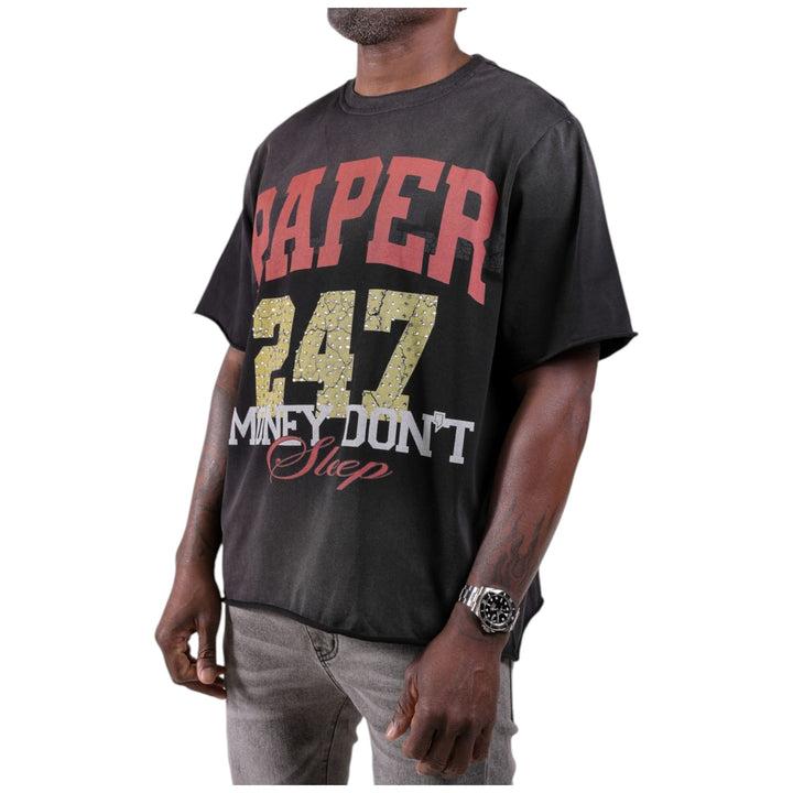 Paper Money 247 Tee with Rhinestones Black