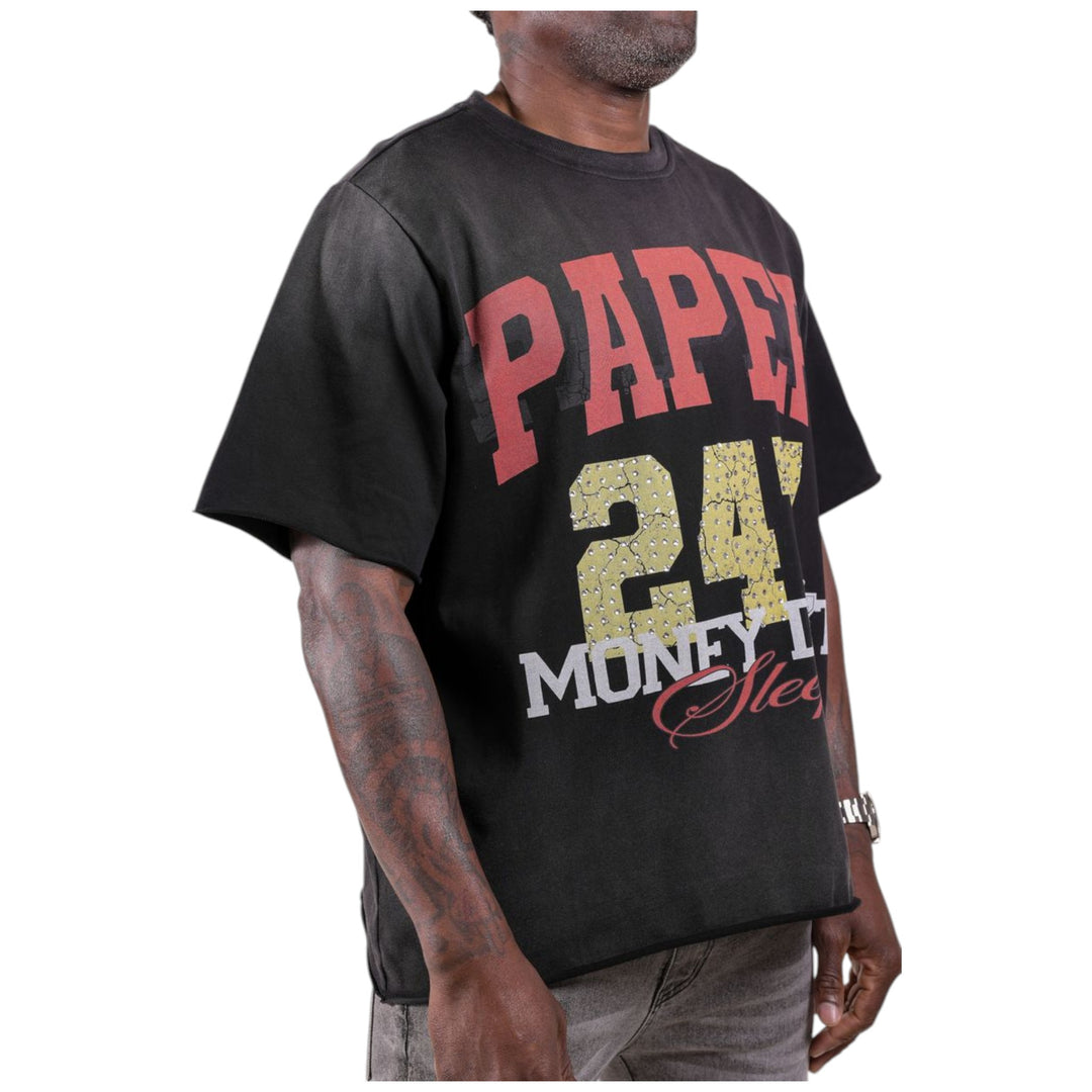 Paper Money 247 Tee with Rhinestones Black