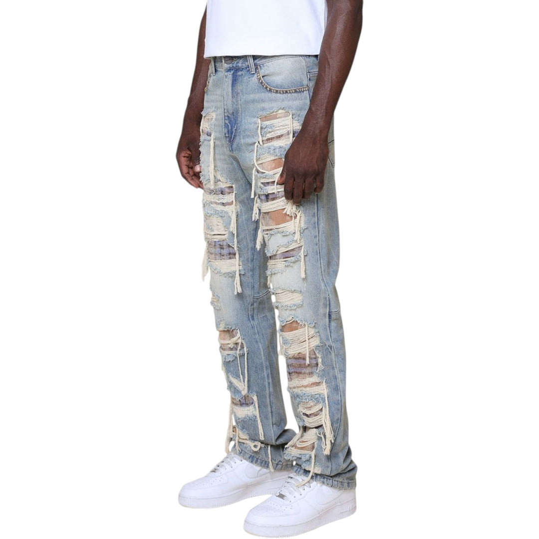 Smoke Rise Grandeur Plaid Stacked Jean Munich Blue