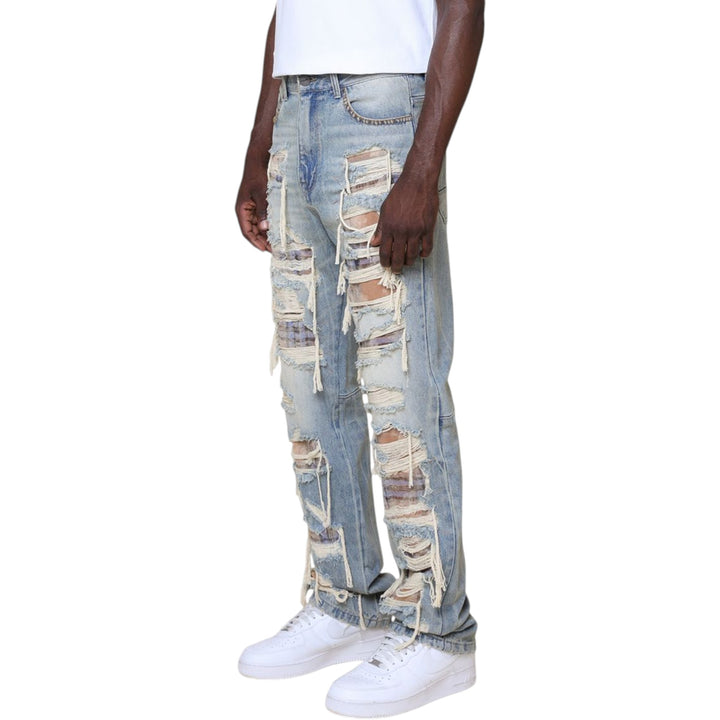 Smoke Rise Grandeur Plaid Stacked Jean Munich Blue