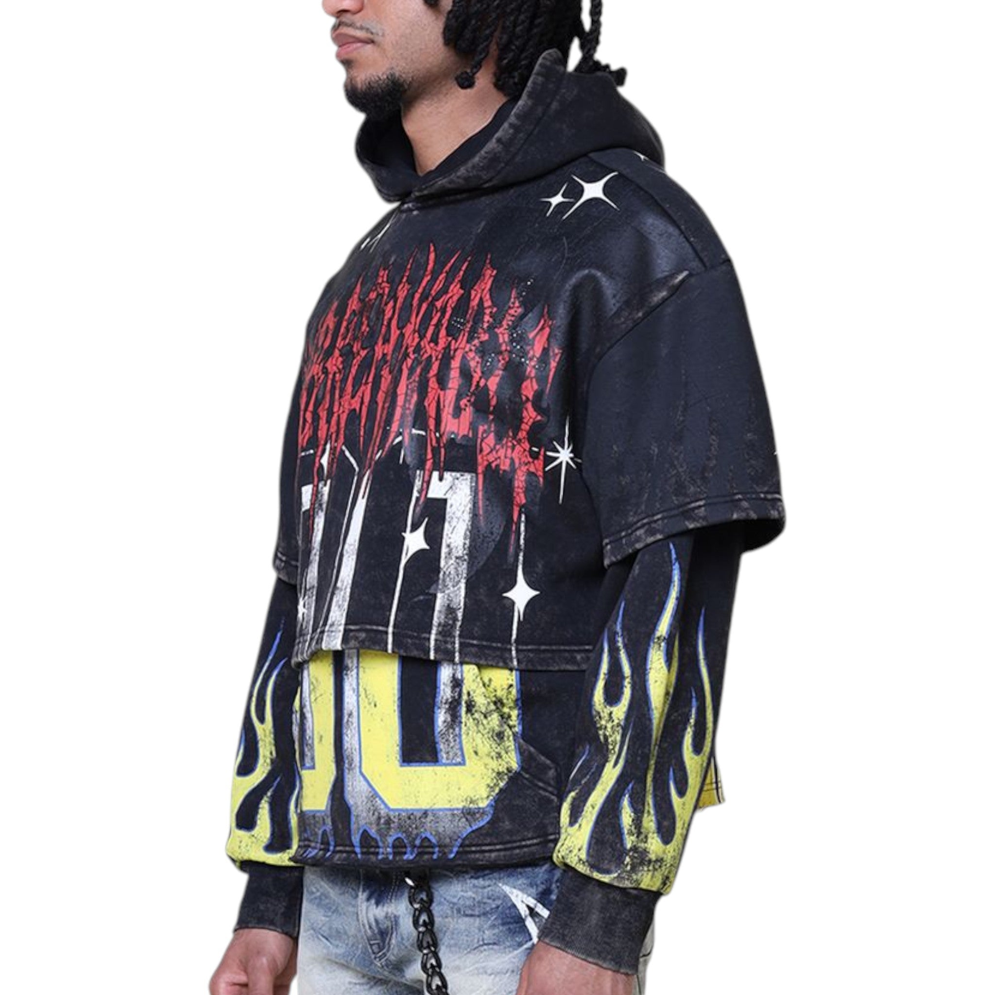★over arm throw★コラボパーカー★XL★新品★ブラック★ロリクレ★ Smoke Rise Unbreakable 2 Oversize Hoodie Graphite – Purple Carpet
