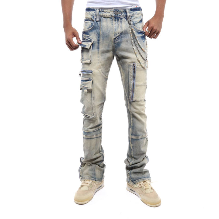 Gunzinii Fashion Cargo Denim Jean Light Blue