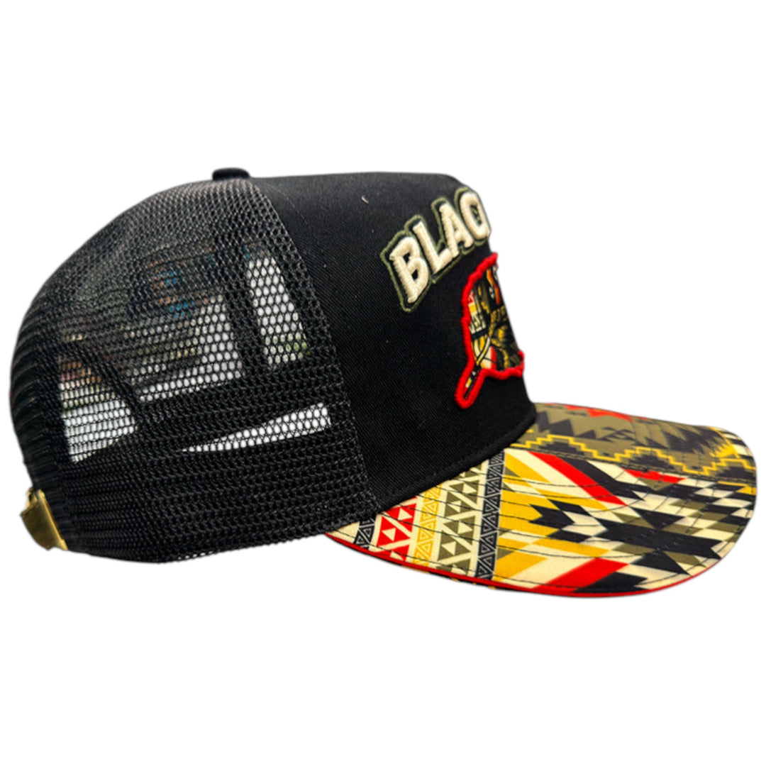 Blac Leaf Sunrise On The Brave Trucker Hat AOP
